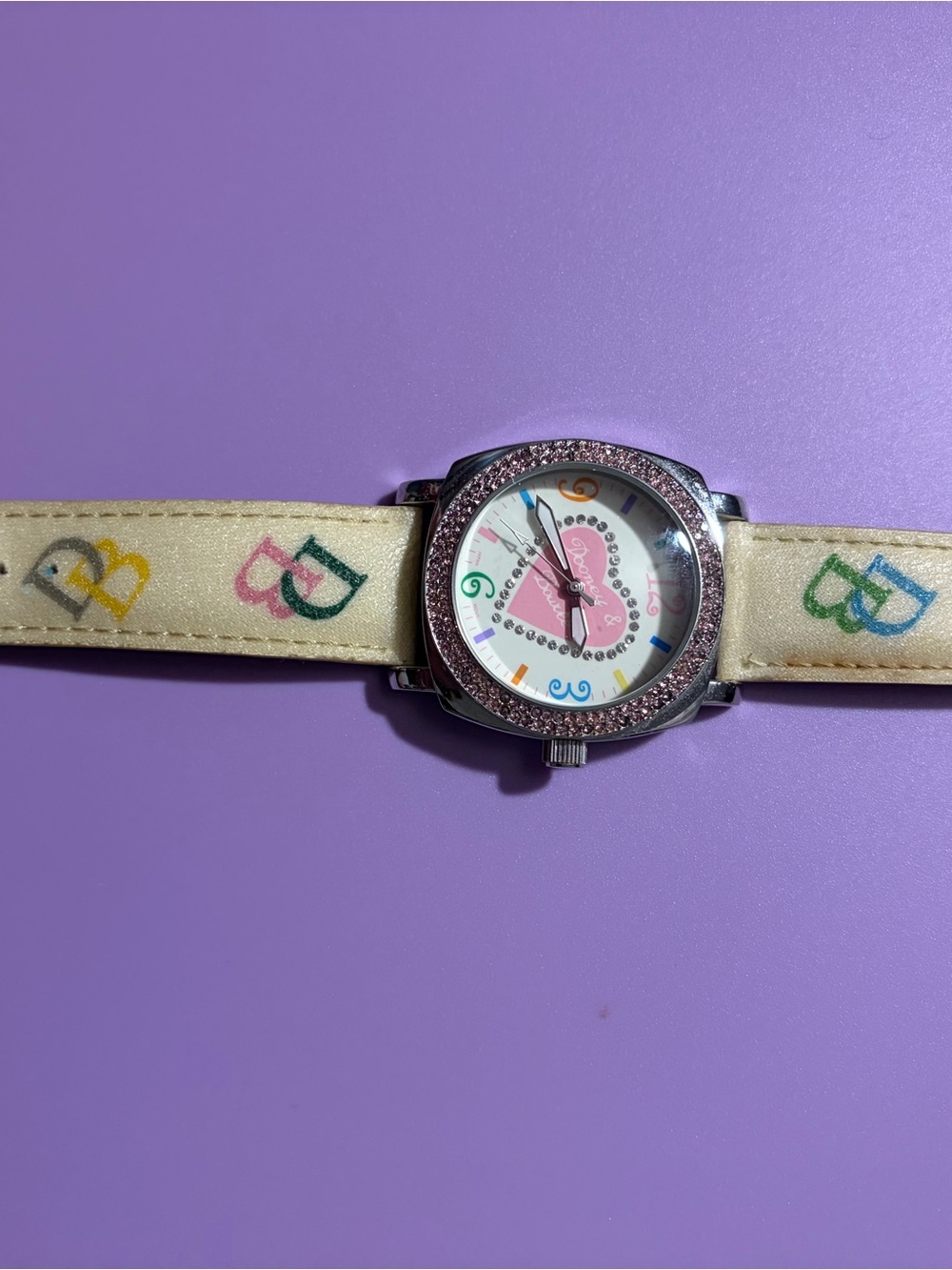 Dooney & Bourke Pink Heart Dial Kids Watch with Cream Logo Strap